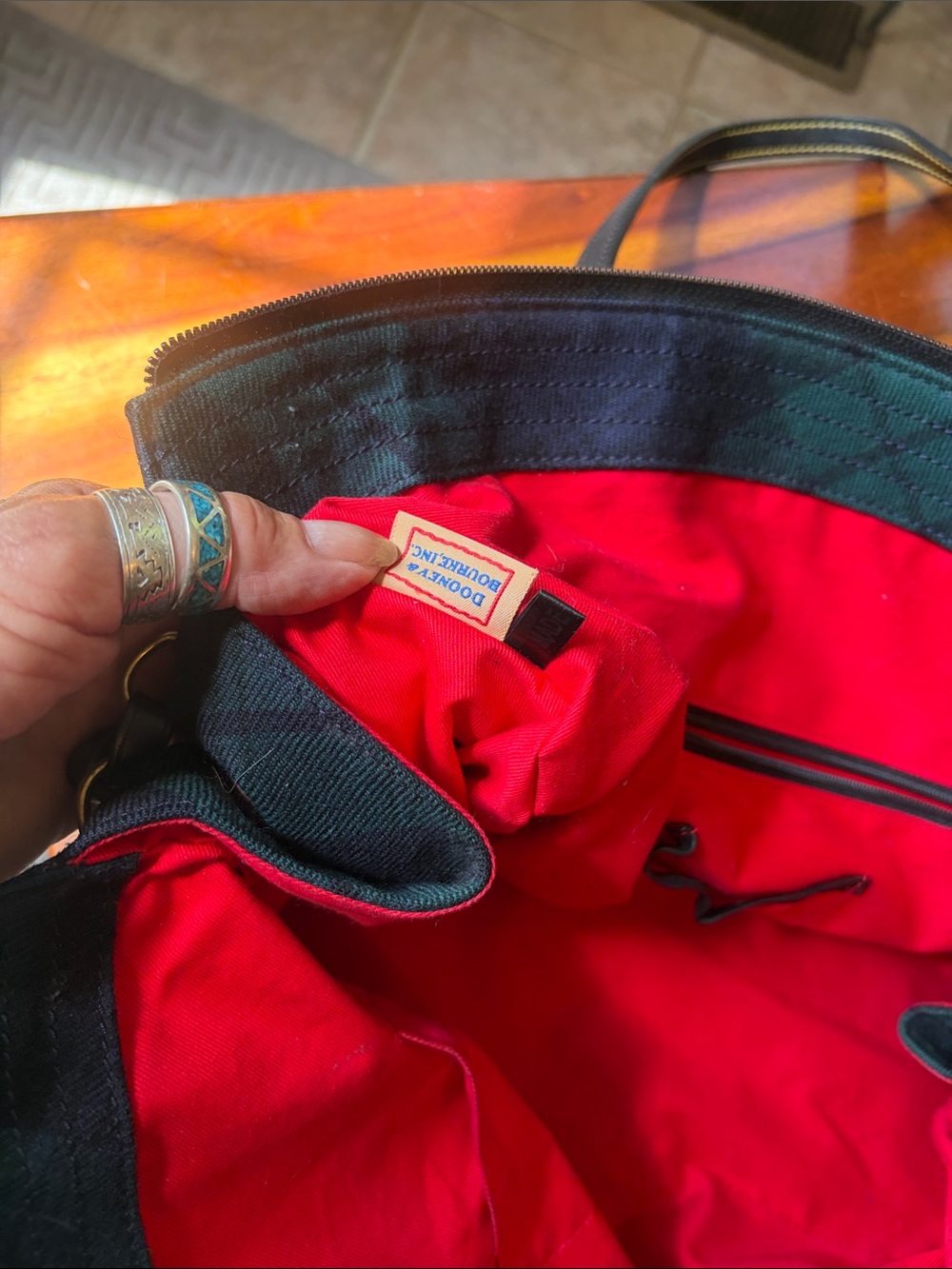 Dooney & Bourke Navy and Green Plaid Satchel - Picture 8 of 13
